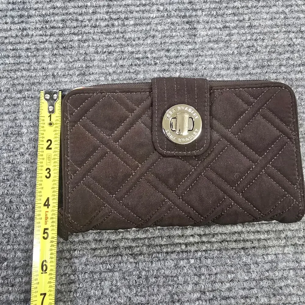 Vera Bradley Turnlock Wallet Womens Espresso Brown Quilted Zip Around - Picture 6 of 6